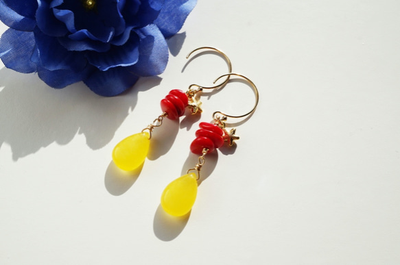 Honey Red Coral  earrings(14kgf) P0049 第2張的照片