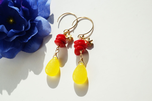 Honey Red Coral  earrings(14kgf) P0049 第3張的照片