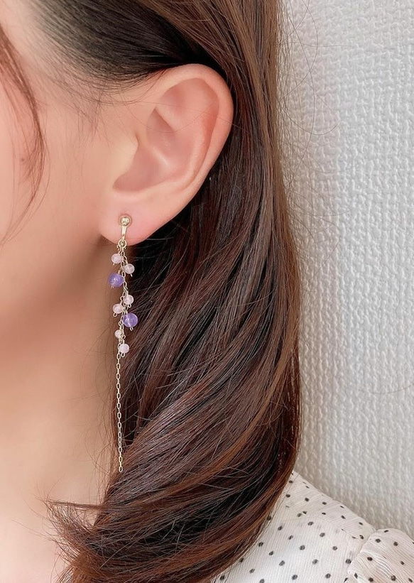 ラベンダーバブル/アメジストピアス  Bubbles Amethyst pierced earrings P0092 7枚目の画像