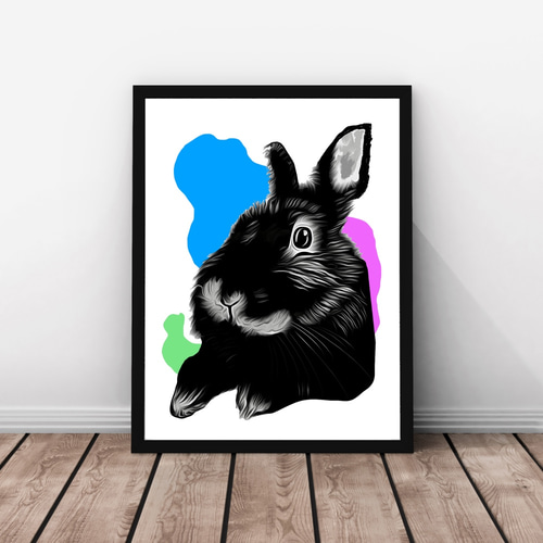 油絵 絵画【黒うさぎ】 ポスターA4版/黒うさぎ/オリジナルイラスト イラスト art-Gajumaru
