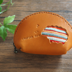 本革と絽刺しのコインケース（ひつじ） 1枚目の画像