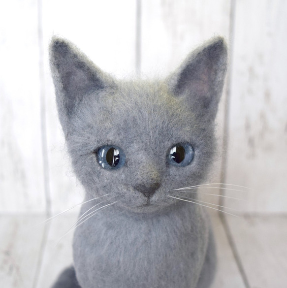 暮らしに便利なアイテム 羊毛フェルト ロシアンブルーの子猫 studio＊coup 12256334 通販 羊毛フェルト