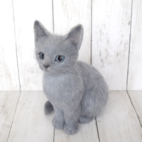 ロシアンブルーの子猫 羊毛フェルト studio＊coup 通販 12256334
