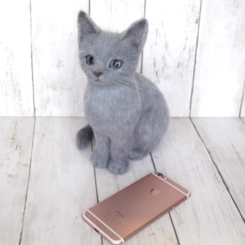 ロシアンブルーの子猫 羊毛フェルト studio＊coup 通販 12256334
