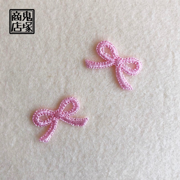 リボン結びの刺繍アップリケ　ピンク 1枚目の画像