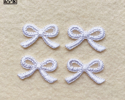 リボン結びの刺繍アップリケ ホワイト ワッペン・アップリケ 鬼塚商店