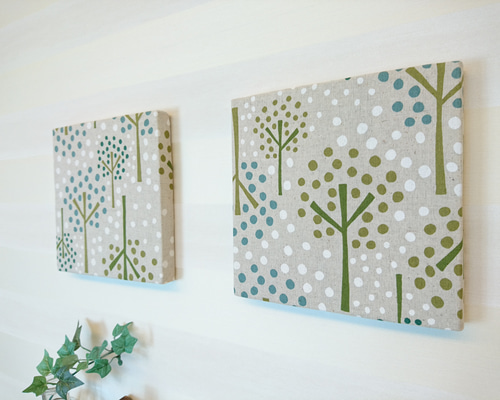 森の木々たち ファブリックパネル 20×20cm 2枚セット その他インテリア
