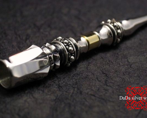ギリシャ　ロードス島　銀製シガレットホルダー　シルバー　キセル 　手彫　11g シガレットホルダー_髑髏の環・全長13cm／ロング | jammed JAMJAM