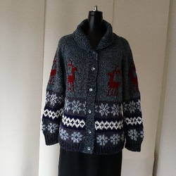 45rpm 北欧模様編み込みカウチン ニット カーディガン Loueme カーディガン チェリージャガードカウチンニット レディース