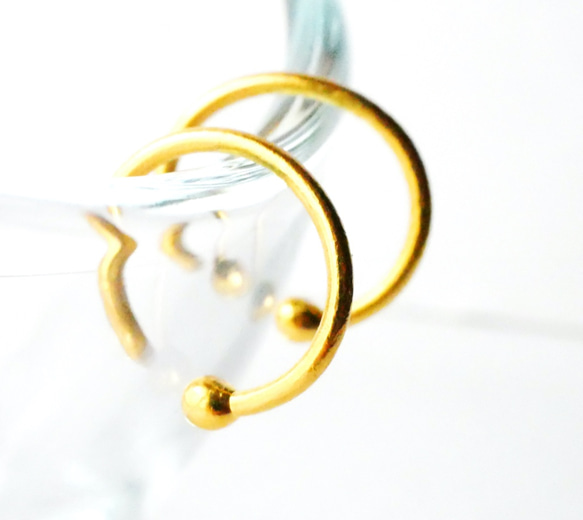 美品　k18YG イヤーカフ　パイプフープピアス k24 純金 直径11mm 線径1.2mm 16G 両耳分 フープ ピアス 又は