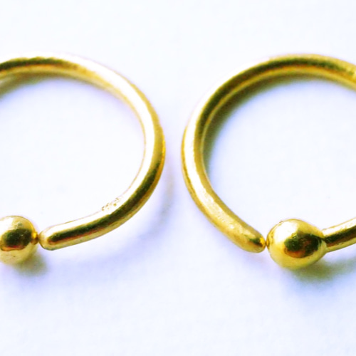 k24 純金 直径11mm 線径1.2mm 16G 両耳分 フープ ピアス 又は