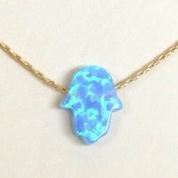 blue opal hamsa 青オパール・ハムサネックレス　シルバー 3枚目の画像