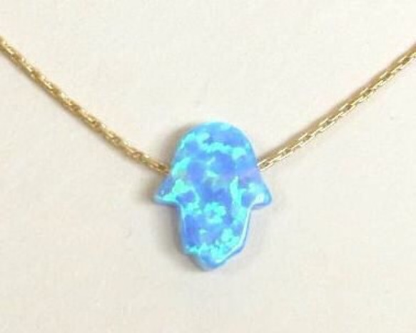 blue opal hamsa 青オパール・ハムサネックレス　シルバー 3枚目の画像