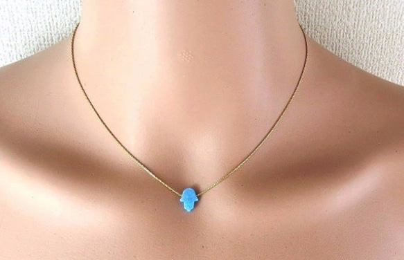 blue opal hamsa 青オパール・ハムサネックレス　シルバー 1枚目の画像