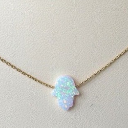 white opal hamsa necklace 白オパールハムサ 5枚目の画像