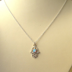 モロッコ風ハムサネックレス| silver hamsa with opal necklace 1枚目の画像