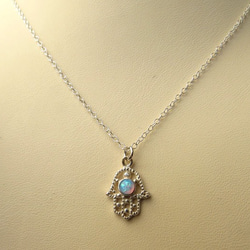 モロッコ風ハムサネックレス| silver hamsa with opal necklace 4枚目の画像