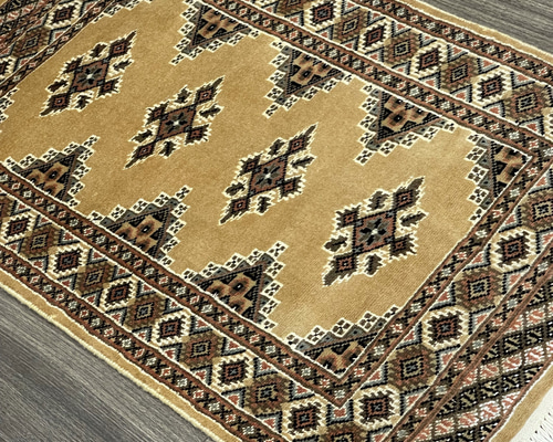 アンティークラグ　パキスタン絨毯　手織りラグ　ランナーラグ　イエローベージュ パキスタン手織り絨毯 カーペット,アクセントラグ サイズ:126cmx80cm