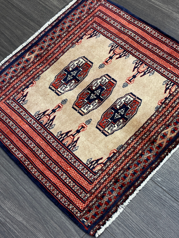 約パキスタン手織り絨毯 ビンテージラグ玄関マット