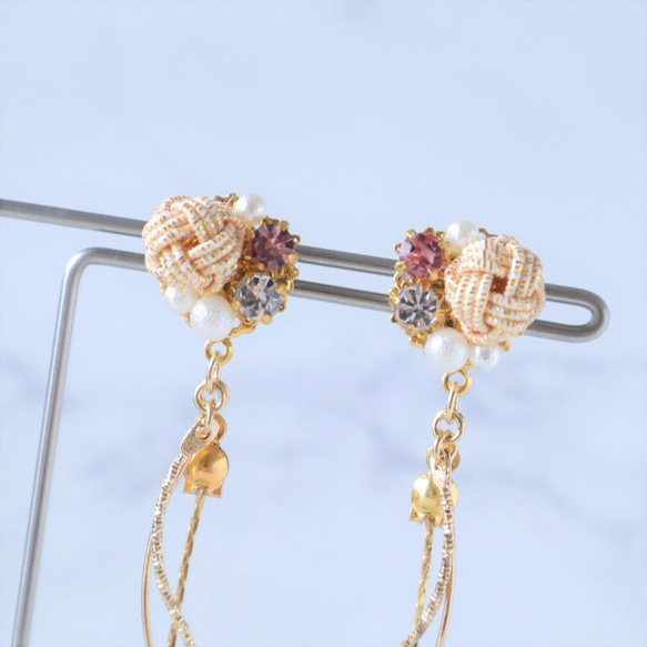 【再販】花つぼみとパールの揺れるピアス［Pink Gold］／イヤリング変更可 6枚目の画像