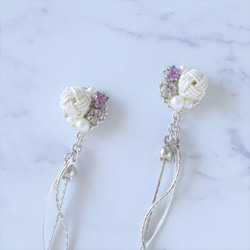 【再々販】花つぼみとパールの揺れるピアス［Silver Purple］／イヤリング変更可 3枚目の画像