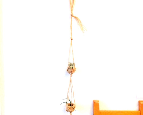 麻ひも編みのハンギングバスケット2連＊ミニサイズ 一輪挿し・花瓶