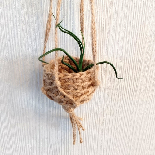 麻ひも編みのハンギングバスケット2連＊ミニサイズ 一輪挿し・花瓶
