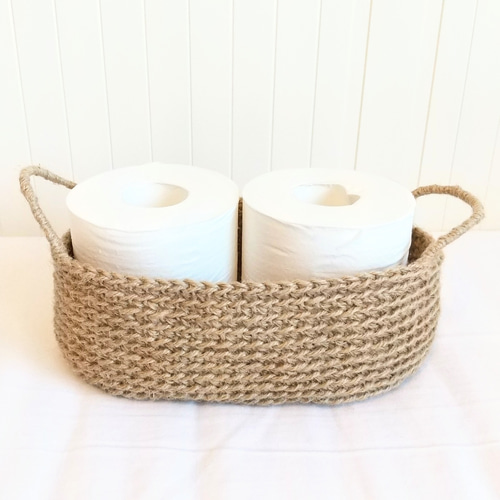 トイレットペーパー収納＊かご＊麻ひも編み＊収納インテリア バス