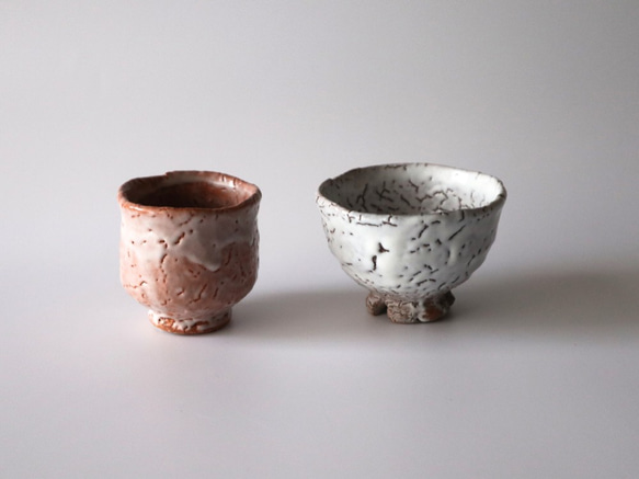 ぐい呑 鬼萩(紅萩 & 白萩)二個セット おちょこ・ぐい呑み・徳利  