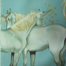 USA生地☆アレクサンダー・ヘンリー"stars of the unicorn" water blue 2枚目の画像