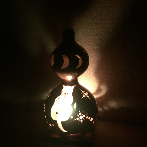 ひょうたんランプ 月と猫 ひょうたんランプ--月と猫 スタンドライト