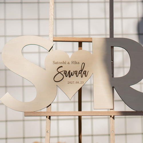 木製ハートイニシャルウェルカムボード／wbs18 ウェルカムボード