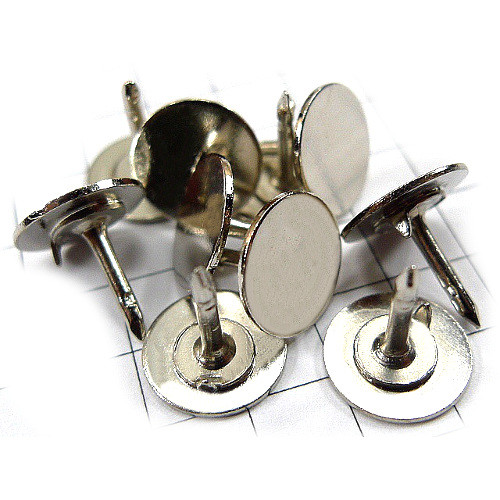 ピンバッジ土台の広い針 銀色 ストッパー付10本で1セット ピンズ 部品