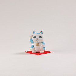 柿沼東光作 江戸木目込み人形 招き猫 (中）TOKYO(青) 0_db0d183feac70f7eb3530edfef12