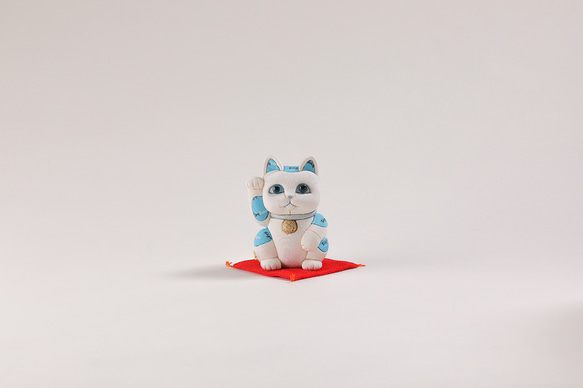 柿沼東光作 江戸木目込人形 招き猫（白） 置物