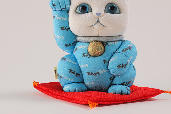 江戸木目込 招き猫 Tokyo Tokyo 青 柿沼東光作 招財貓 Kakinuma