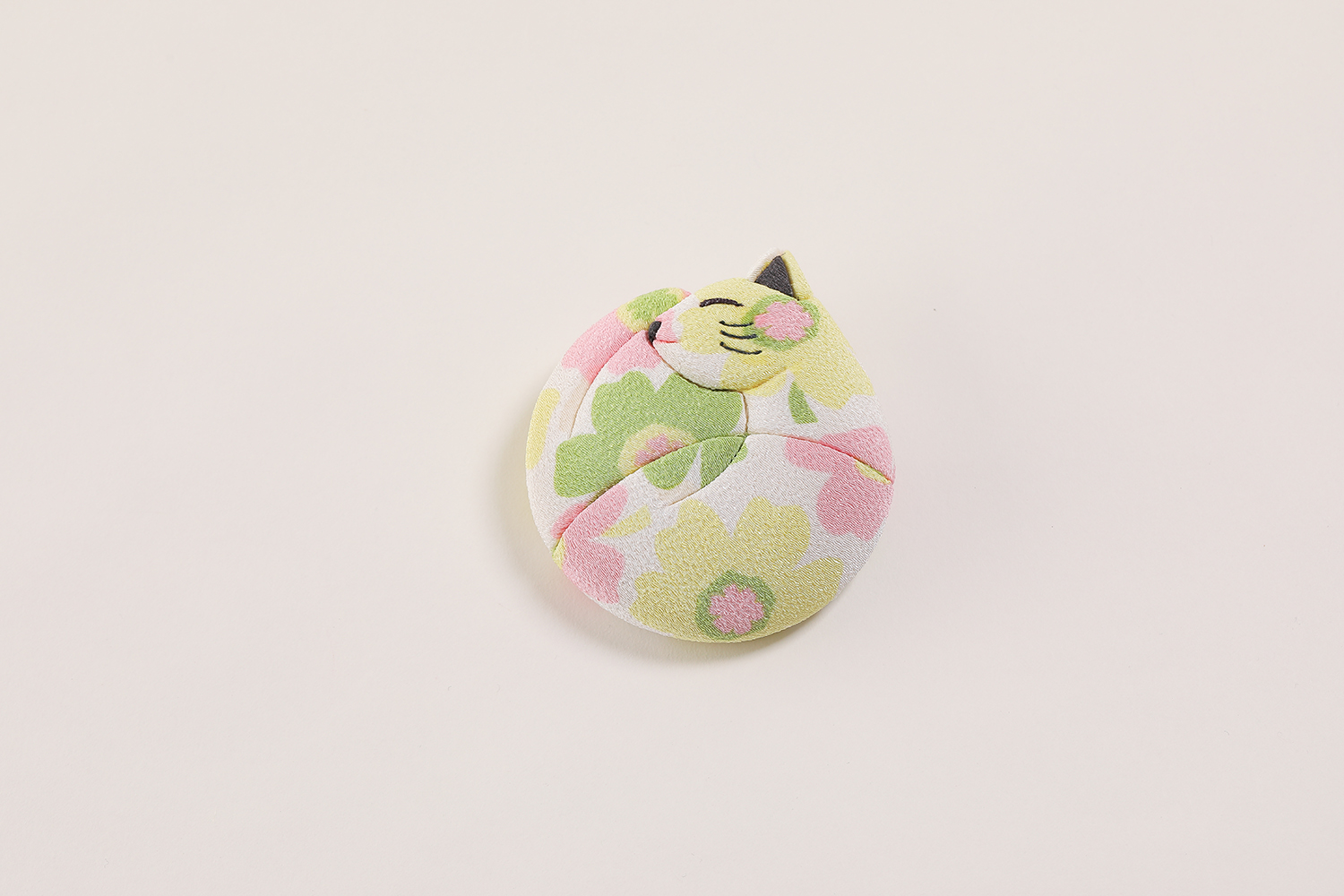 江戸木目込　まるねこてかがみ　風水シリーズ　緑　柿沼東光作