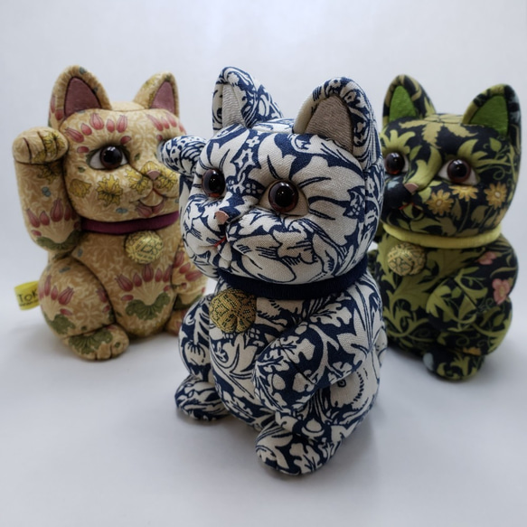 柿沼東光作　江戸木目込　招き猫　fabric  黄土 6枚目の画像