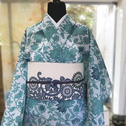 半幅帯】北欧ボタニカル2wayリバーシブル/ 着物 和装 花柄 帯 白