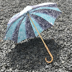 注染手ぬぐい生地使用　日傘（伊勢菊・青×ターコイズ） 3枚目の画像