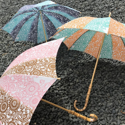 注染手ぬぐい生地使用　日傘（伊勢菊・青×ターコイズ） 7枚目の画像