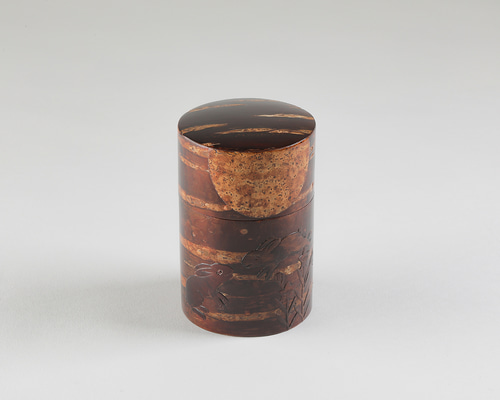 伝統工芸品樺細工 総皮茶筒（中長）月うさぎ 保存容器・キャニスター