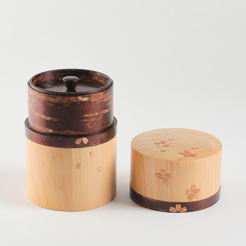 伝統工芸品 樺細工茶筒 ひば 桜 大 保存容器・キャニスター 角館工芸