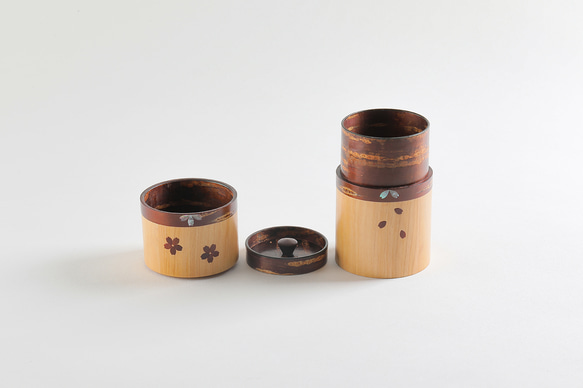 伝統工芸品　樺細工茶筒　ひば　ラデン　細長 4枚目の画像