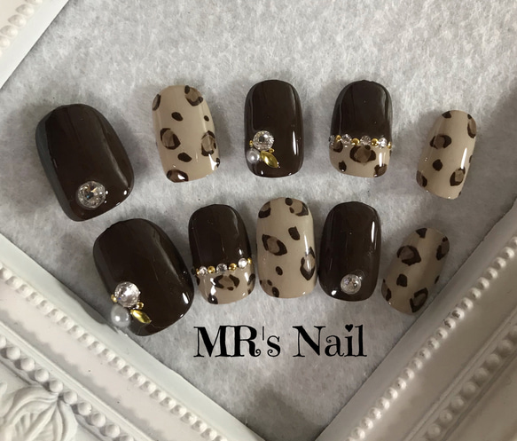ネイルチップ レオパード ブラウン 豹柄 ネイルチップ（つけ爪） もん
