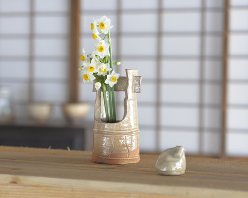【萩焼　花入れ　手桶】 萩焼花入（手付・掛分・化粧） | 萩焼 窯元 緑栄窯 Ryokuei
