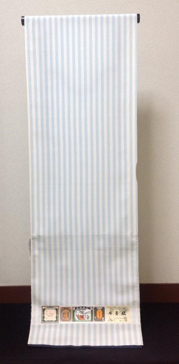 本塩沢 牛蒡縞　No.163　白地/水色目色 1枚目の画像