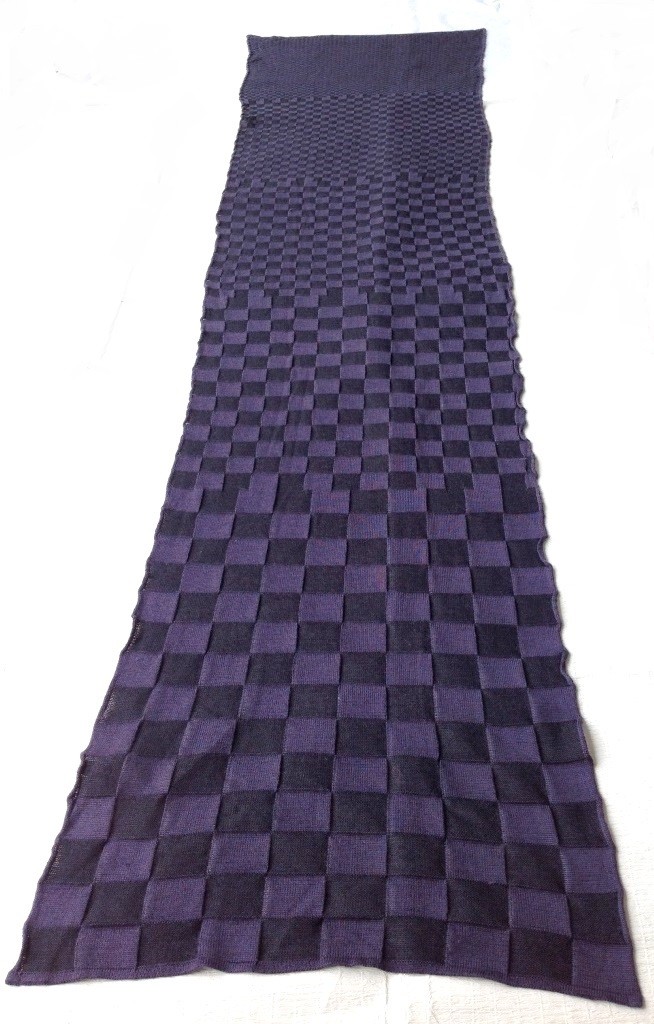 市松柄シルクストール　紫×黒