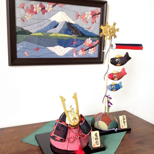 塩沢織木目込みパッチワーク 桜と逆さ富士 その他アート tsumugi
