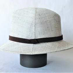 伝統織物のトップブランド塩沢織の中折帽子 微塵格子白地　Ｌサイズ 2枚目の画像